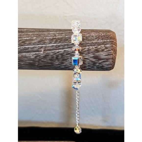 925 Sterling Aurora Borealis Cube Crystal Bracelet - Picture 3 of 8